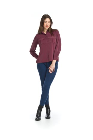 PT-11048 - Collared Button Front Blouse with Pockets - Colors: Beige, Plum - Available Sizes:XS-XXL - Catalog Page:8 